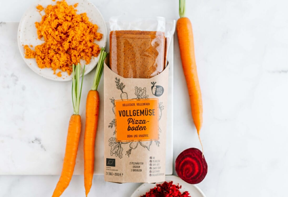 Beetgold Vollgemüse Pizzaboden aus Gemüsetrester mit Rote Beete und Karotte