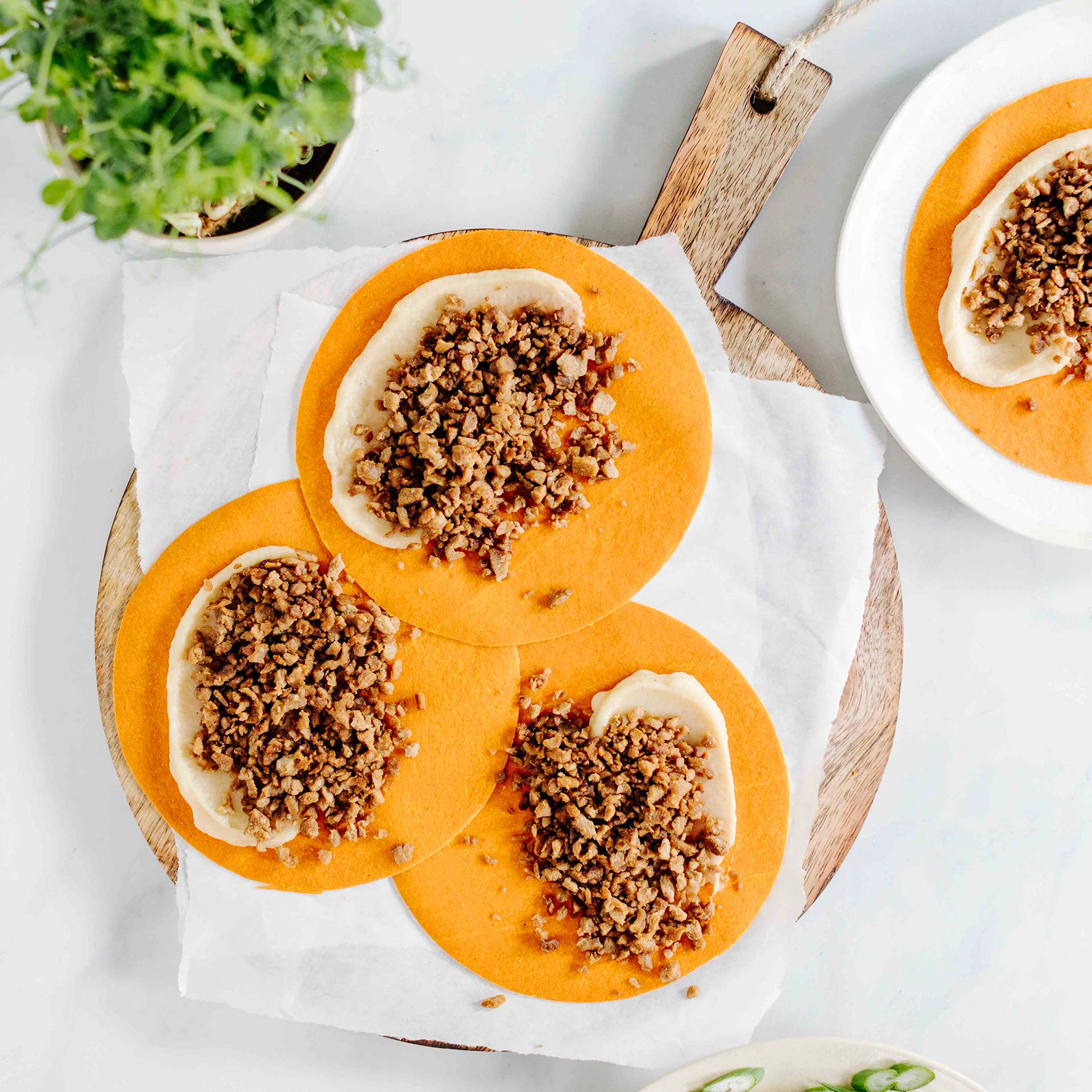 Karotten Tacos mit veganem Hack und Pastinaken Aufstrich